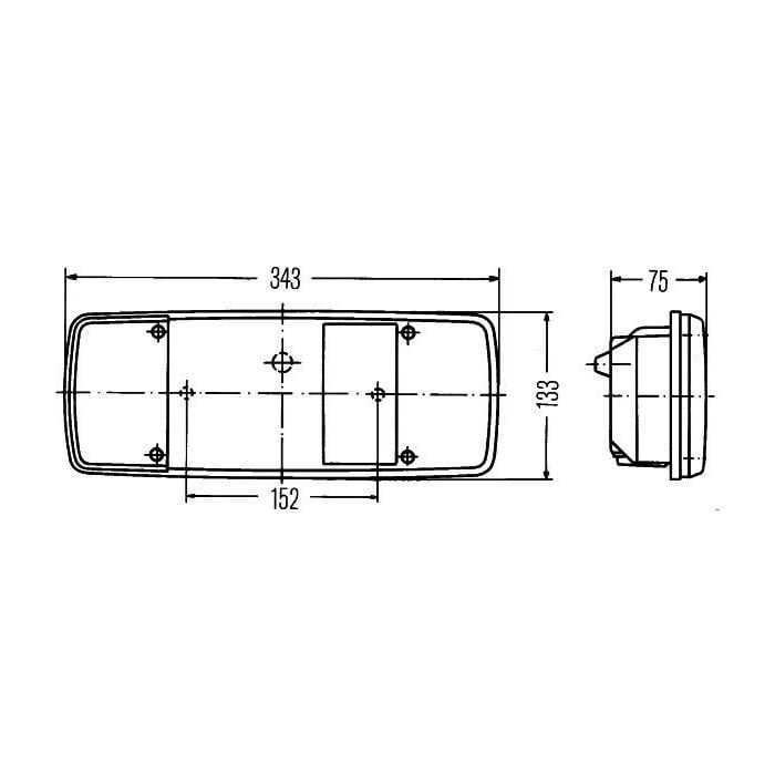 Hella taillight lens 343x133x75mm left/right