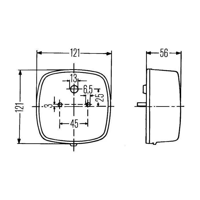 Hella achterlicht 121x121x56mm Links/Rechts vierkant