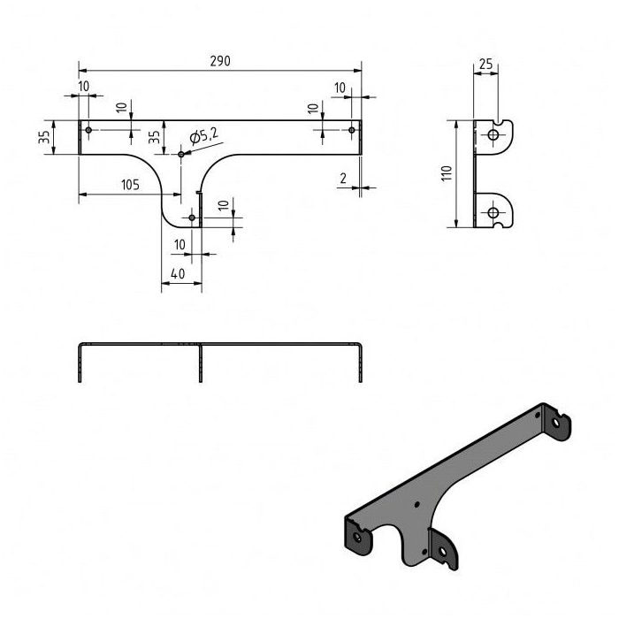 Soporte para manivela galvanizado desplazamiento 100mm