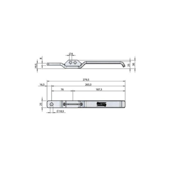 Pommier straight handle for box truck closure Ø16 and Ø22 mm stainless steel