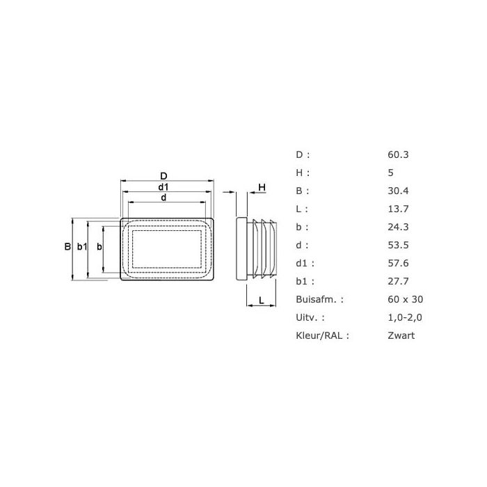 Insteekdop 60x30x1/2 mm