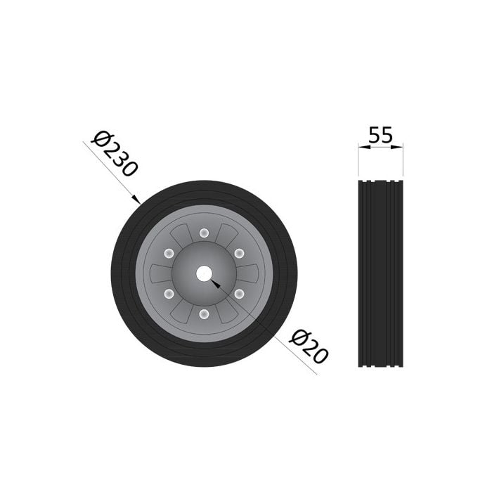 Rueda 230x55 mm para rueda jockey 750 kg