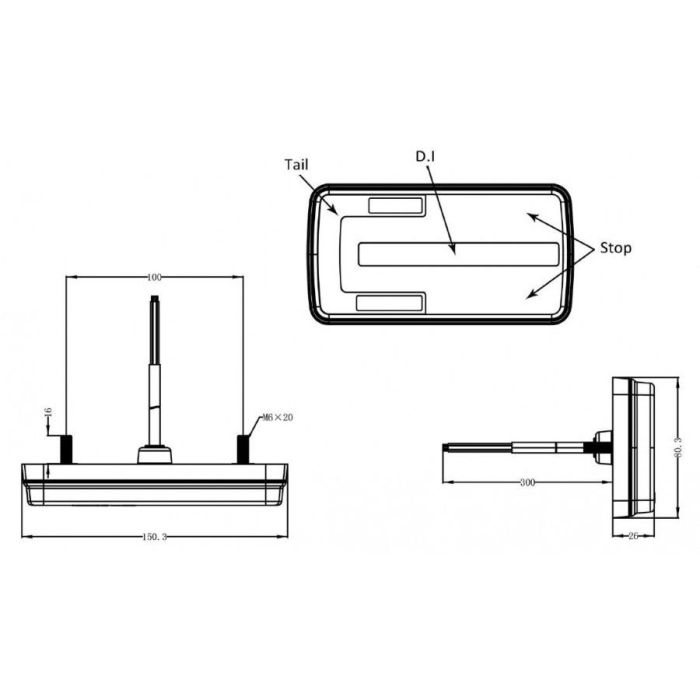 LED achterlicht 12/24V 150x80x25 mm dynamisch knipperlicht
