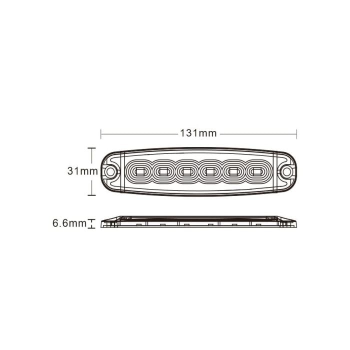 LED Flashlight 6 LEDs orange slimline R65 R10 20W 12V / 24V