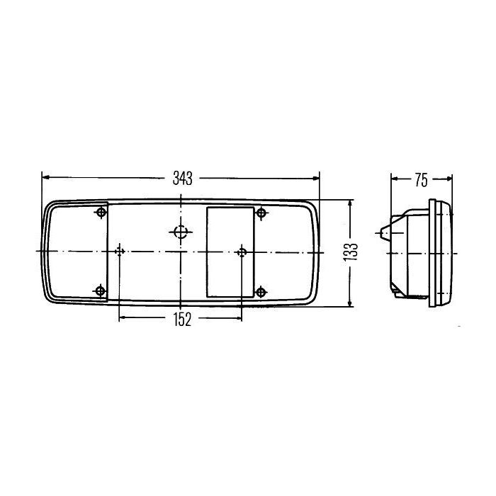 Hella taillight 343x133x75mm Right