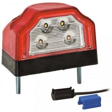 Number plate LED lamp with a sidelight, a 0.5 m long wiring loom and a QS075 connector.