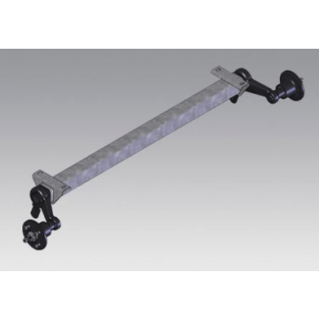 Braked trailer axle with 850kg capacity, 5-hole, A=1000mm B=1440mm, W=184mm, right side.