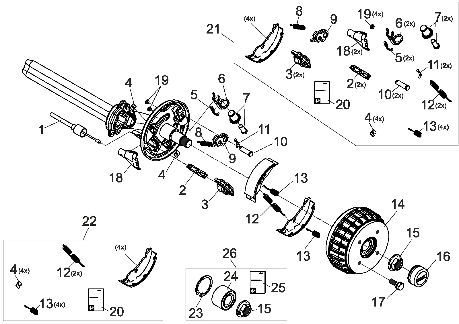 Explosietekening voor AL-KO ETI 807065 – Wiel rem 1637 gelast met compact lager