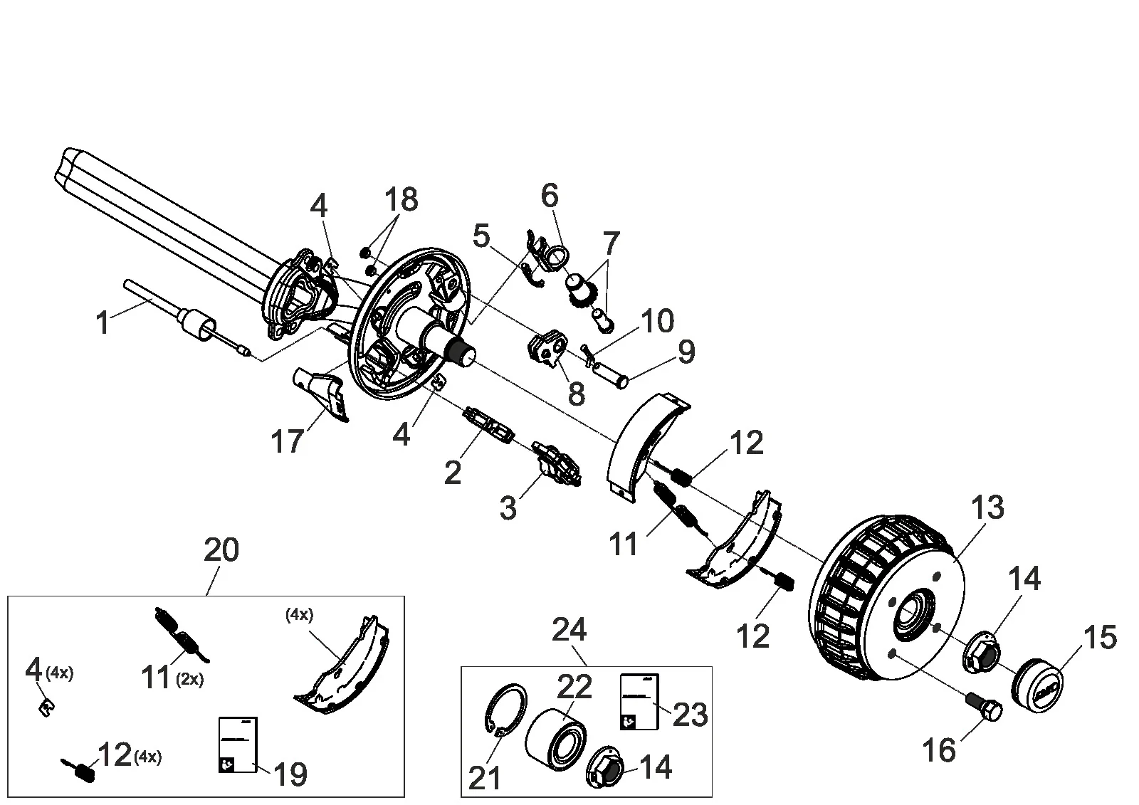 Plano de despiece para AL-KO ETI 807066 – Rueda freno 1637 locked; soldado versión con compacto cojinete
