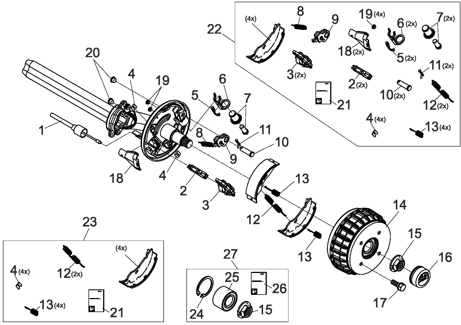 Explosietekening voor AL-KO ETI 807067 – Wiel rem 1637 gelast; compact lager waterproof; voor flushing system