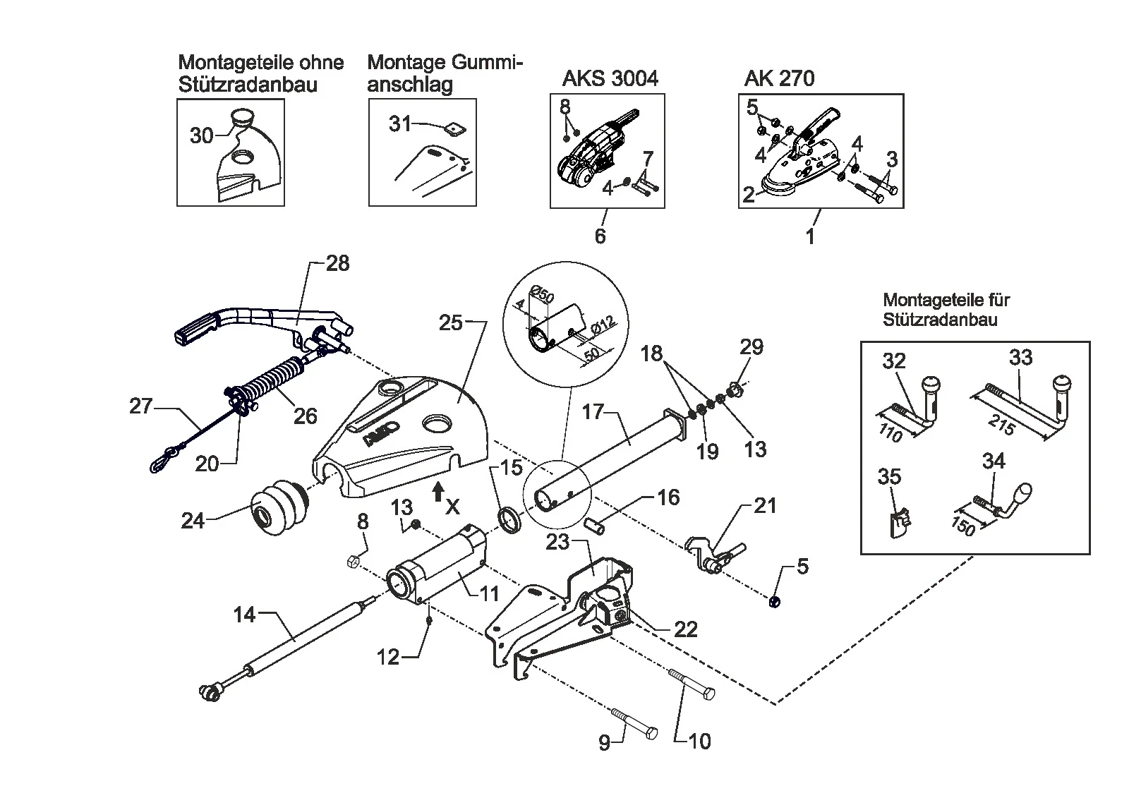 Exploded drawing for AL-KO ETI 807112 – Overrun device EURO-2 type 200 V for vertical load 100kg