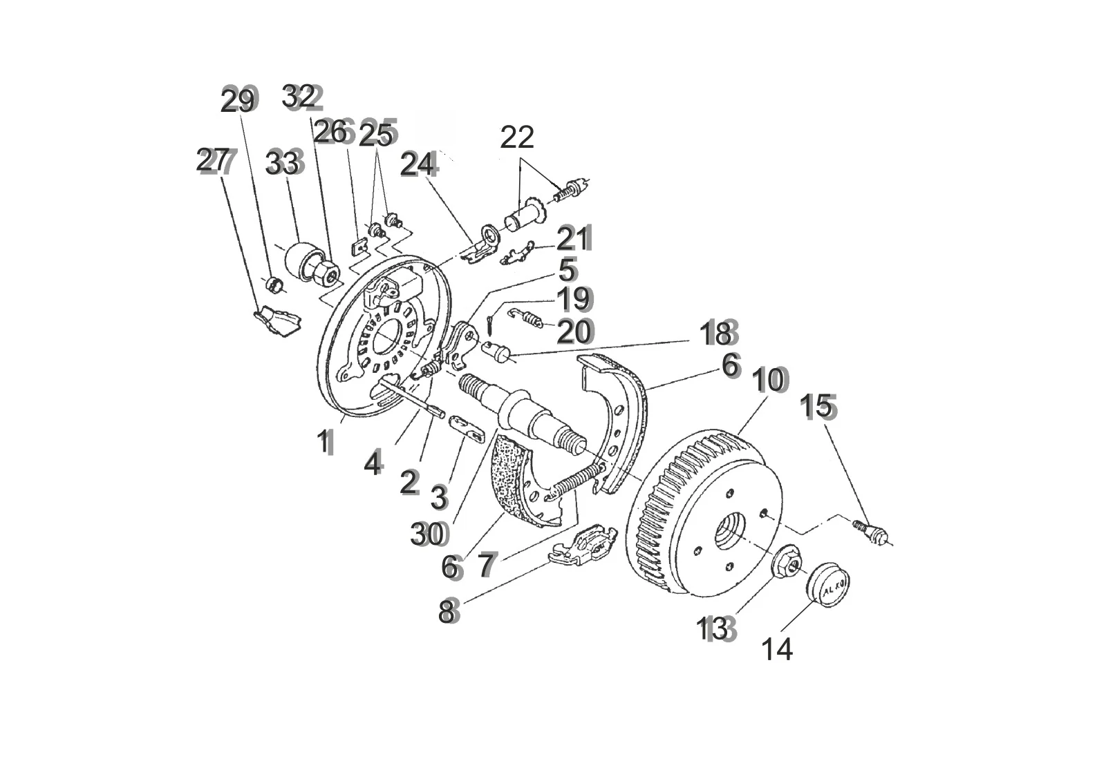 Exploded drawing for AL-KO ETI 811002 – Wheel brake EURO PLUS 2051 650 Kg valid until 10/94