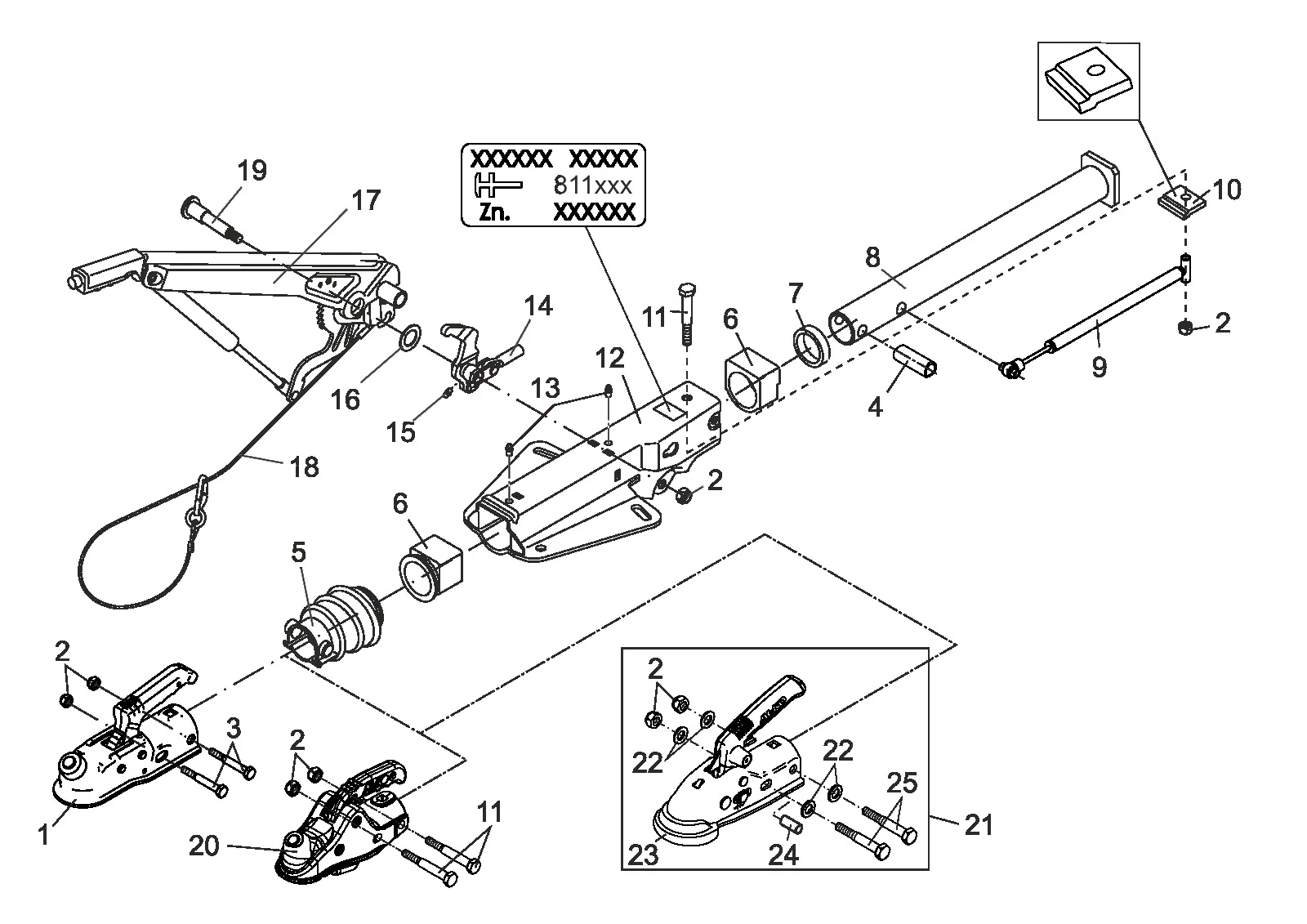 Exploded drawing for AL-KO ETI 811023 – Overrun device V 251 S AK300