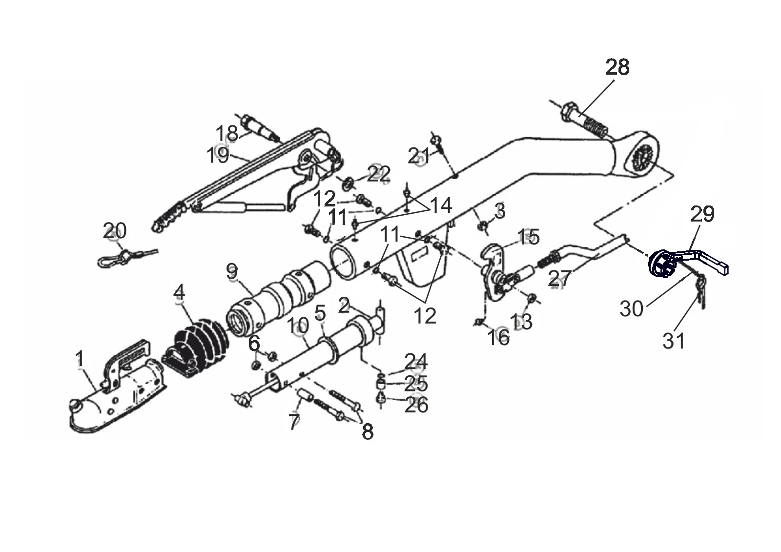 Exploded drawing for AL-KO ETI 811049 – Overrun device type 161R/Q tube Ø88,9X5,6