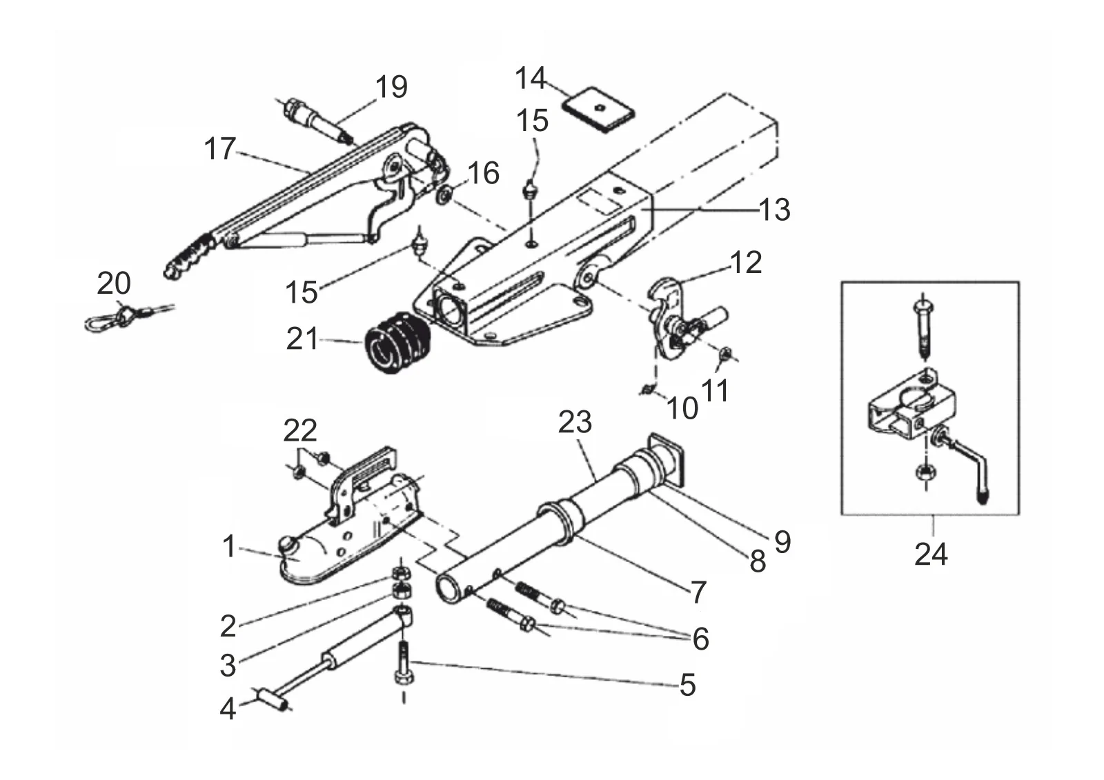 Explosietekening voor AL-KO ETI 811063 – Oplooprem V/vierkant 90s/3 bottom assemblage