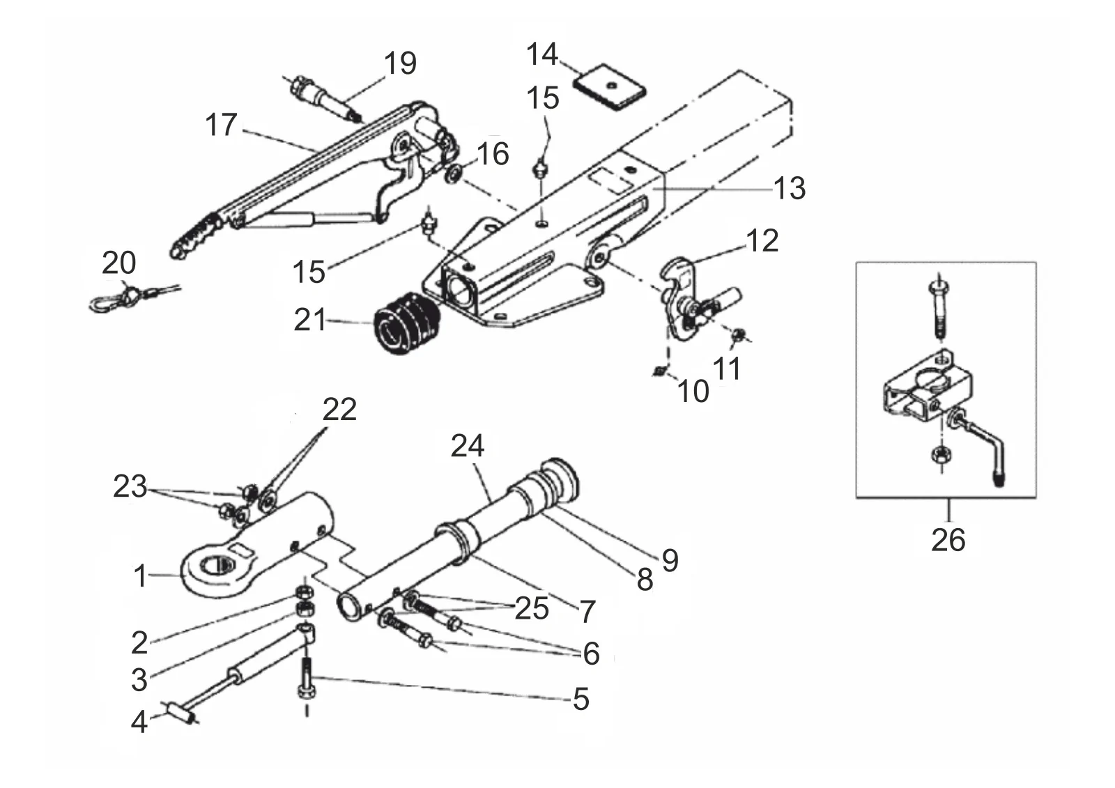 Exploded drawing for AL-KO ETI 811066 – Overrun device square 70 90S/3