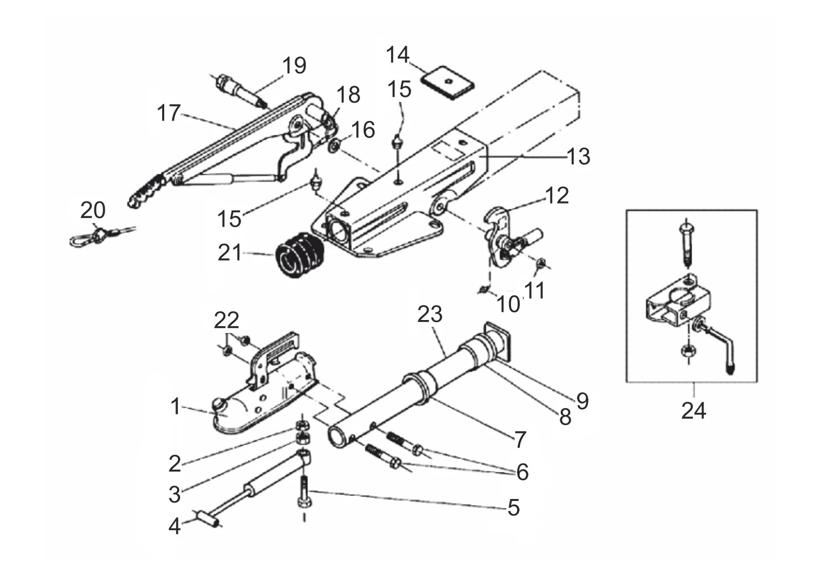 Explosietekening voor AL-KO ETI 811070 – Oplooprem V/vierkant 100s bottom assemblage
