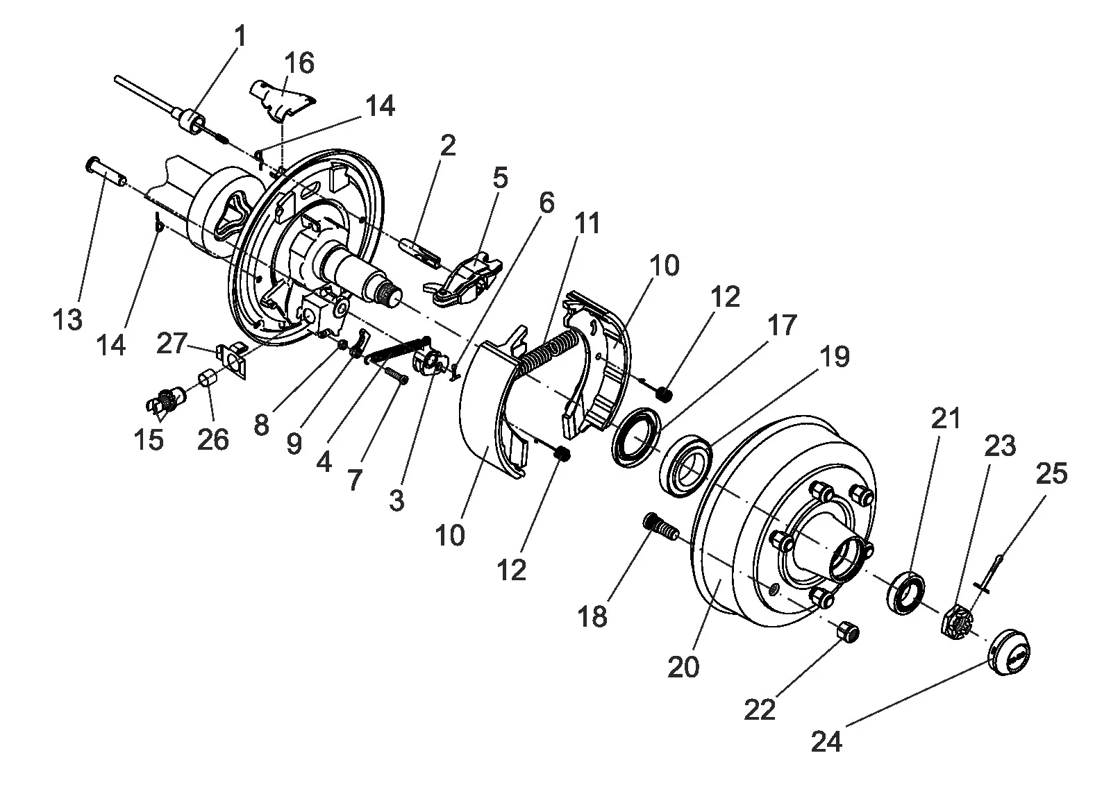 Exploded drawing for AL-KO ETI 811161 – Wheel brake 3081A