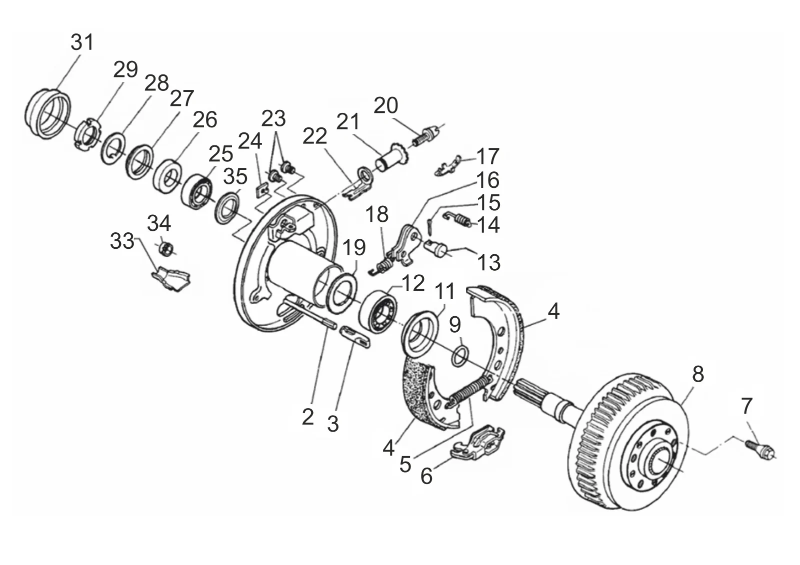 Exploded drawing for AL-KO ETI 811167 – Axle EURO PLUS wheel brake 2361 B1600