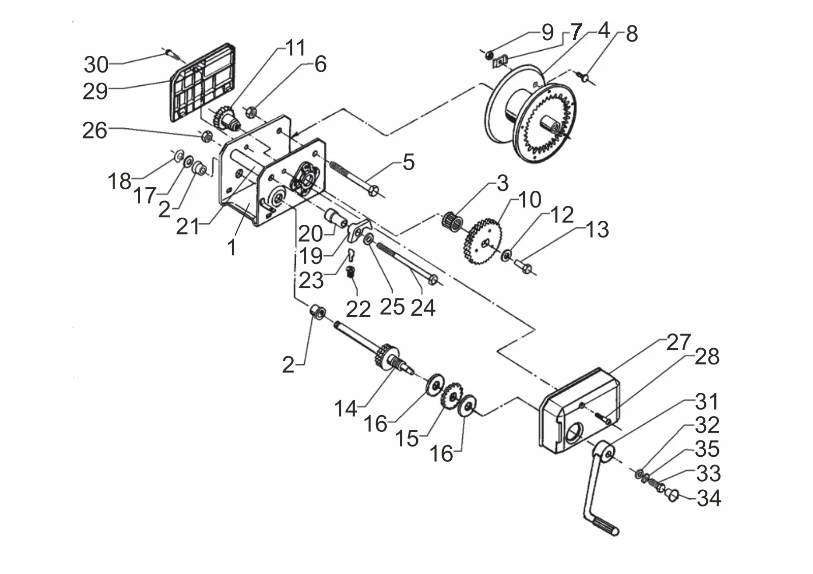 Plano de despiece para AL-KO ETI 811182 – Cabrestante tipo 901 especial manivela
