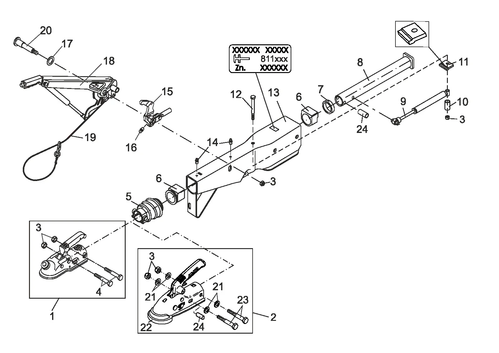 Exploded drawing for AL-KO ETI 811187 – Overrun device square 100 161S