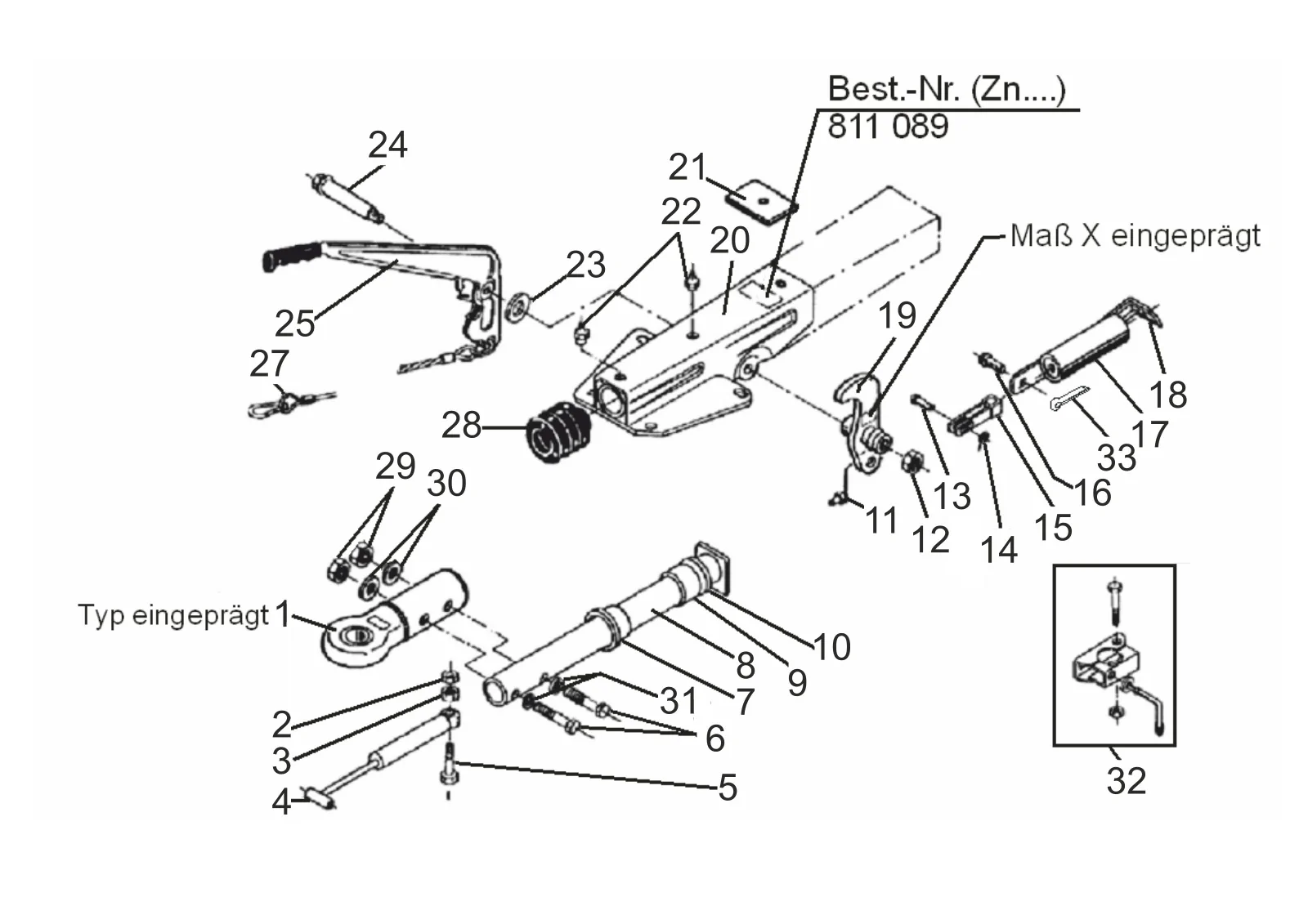 Exploded drawing for AL-KO ETI 811198 – Overrun device V/square 60S/2