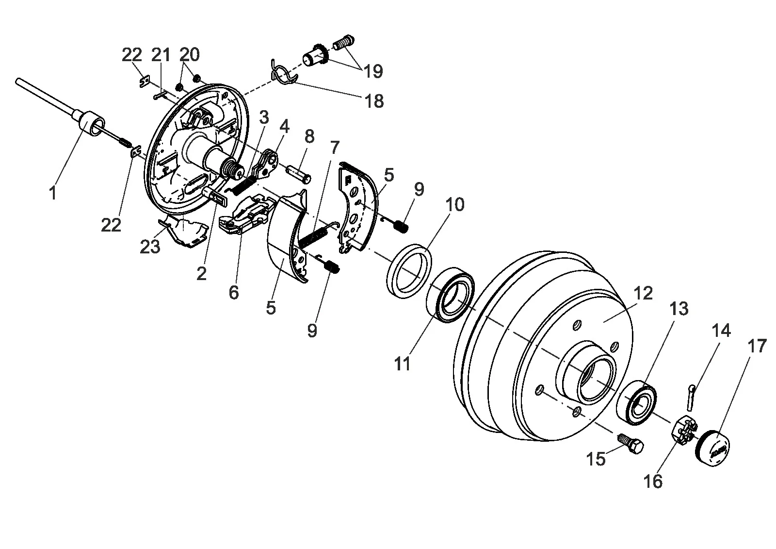 Exploded drawing for AL-KO ETI 811214 – Wheel brake 1636G version 2