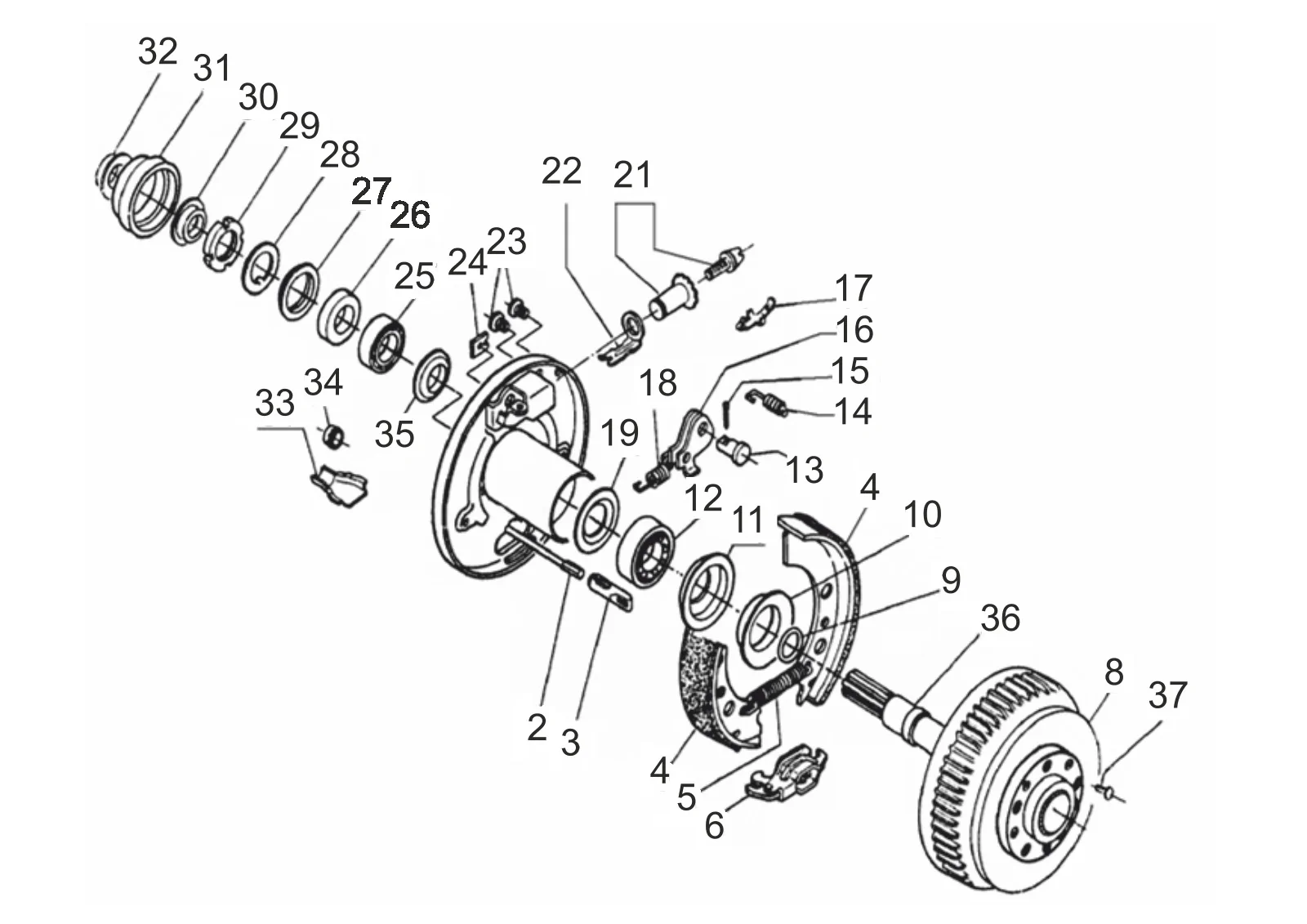 Explosietekening voor AL-KO ETI 811253 – As rb2051 versie iii detachable rem trommel