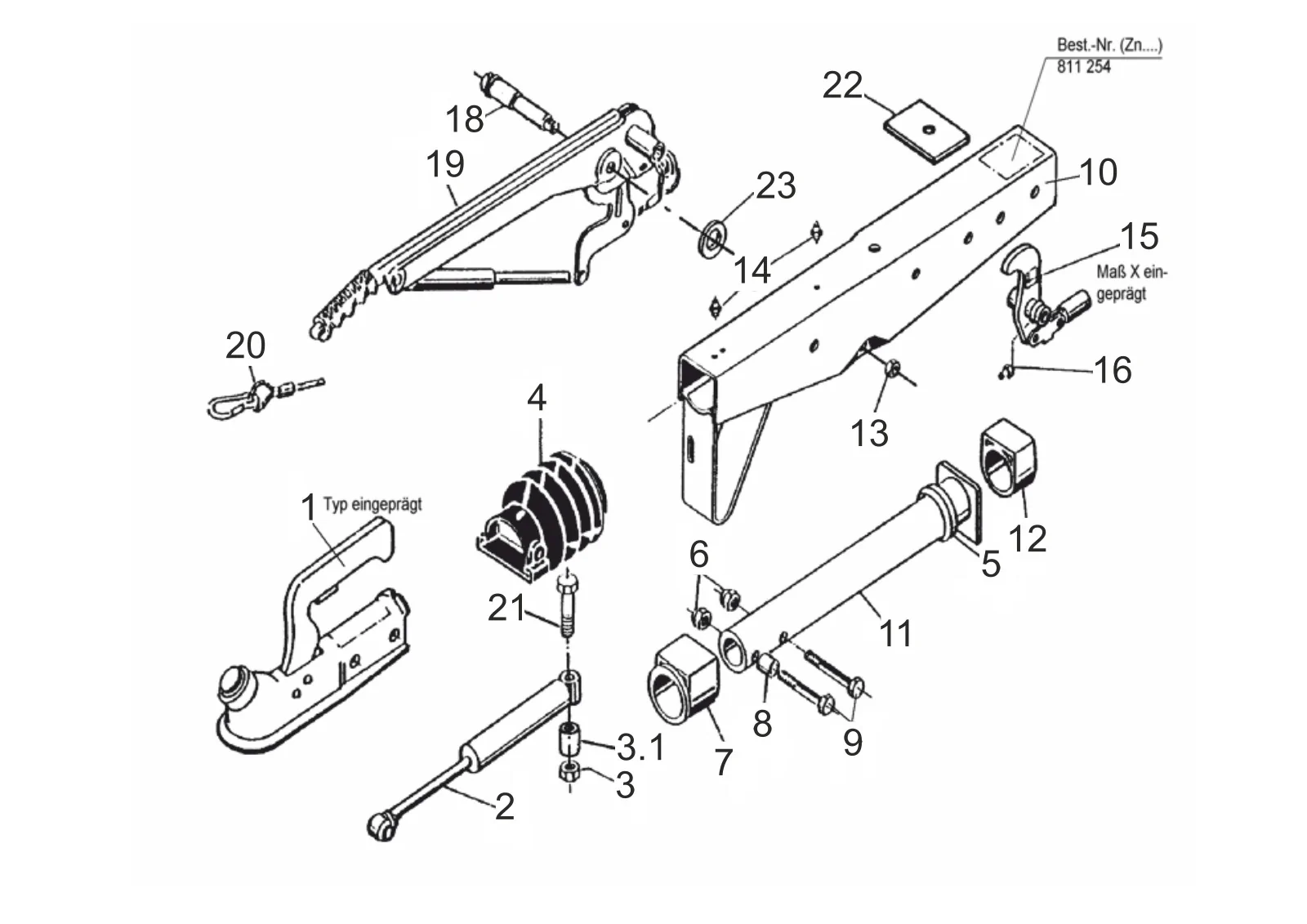 Exploded drawing for AL-KO ETI 811254 – Overrun device square 80 161S