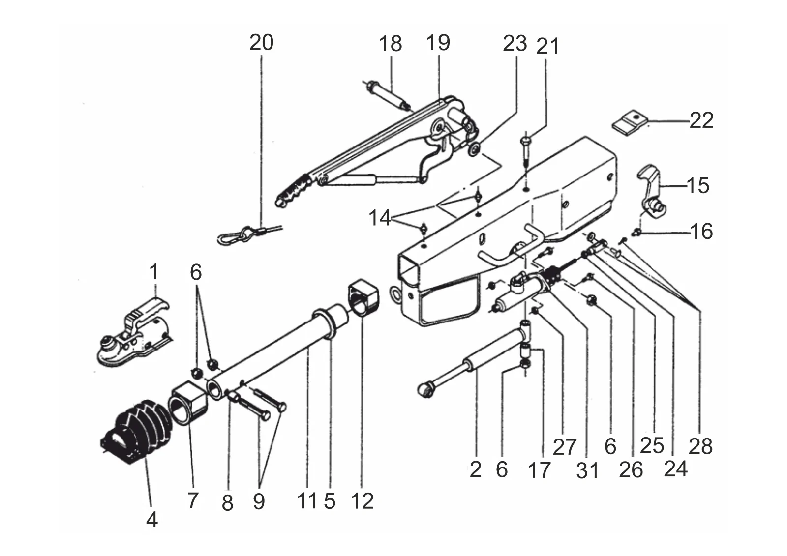 Explosionszeichnung für AL-KO ETI 811256 – Auflauf Gerät Quadrat 100 161 hydraulik