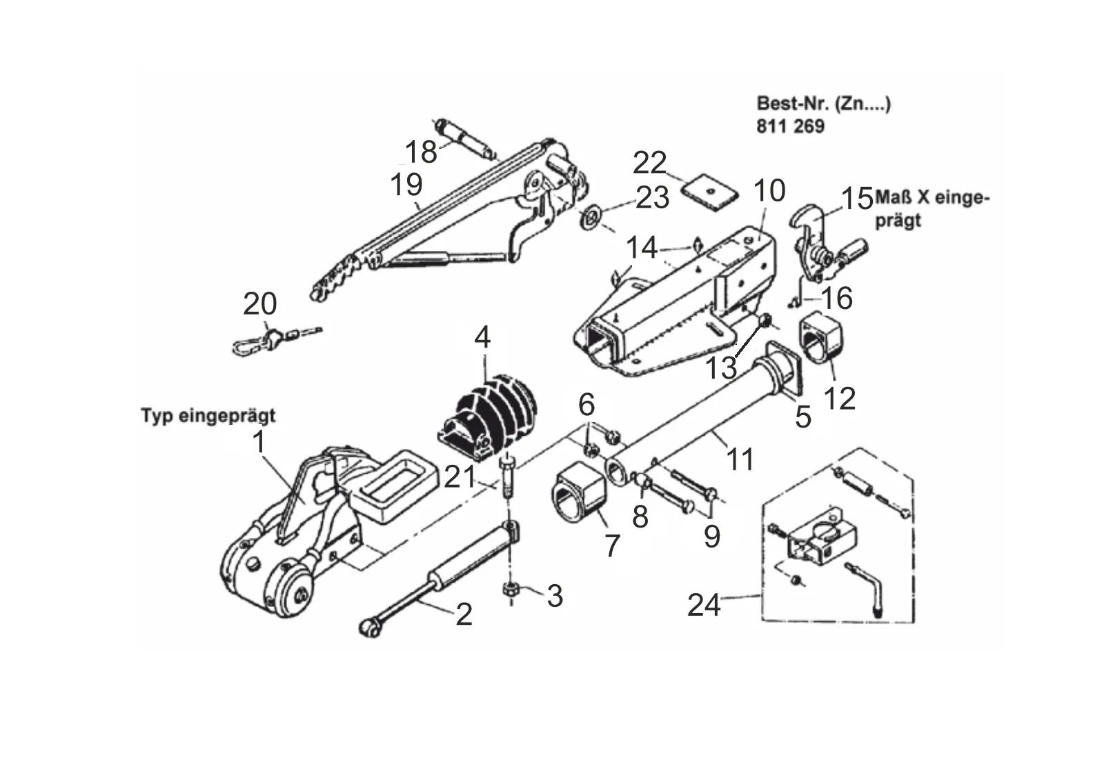 Plano de despiece para AL-KO ETI 811269 – Inercia dispositivo V 161s, freno away cable 950mm largo