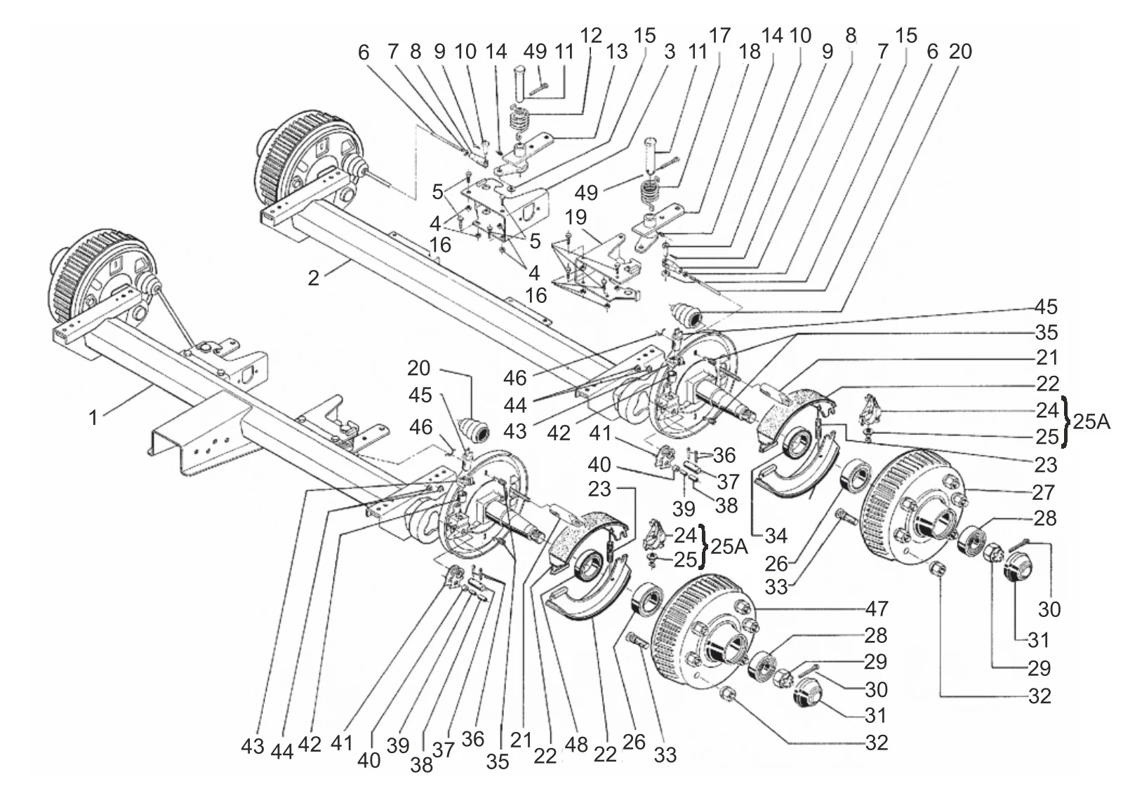 Exploded drawing for AL-KO ETI 811292 – Axle TA 6000