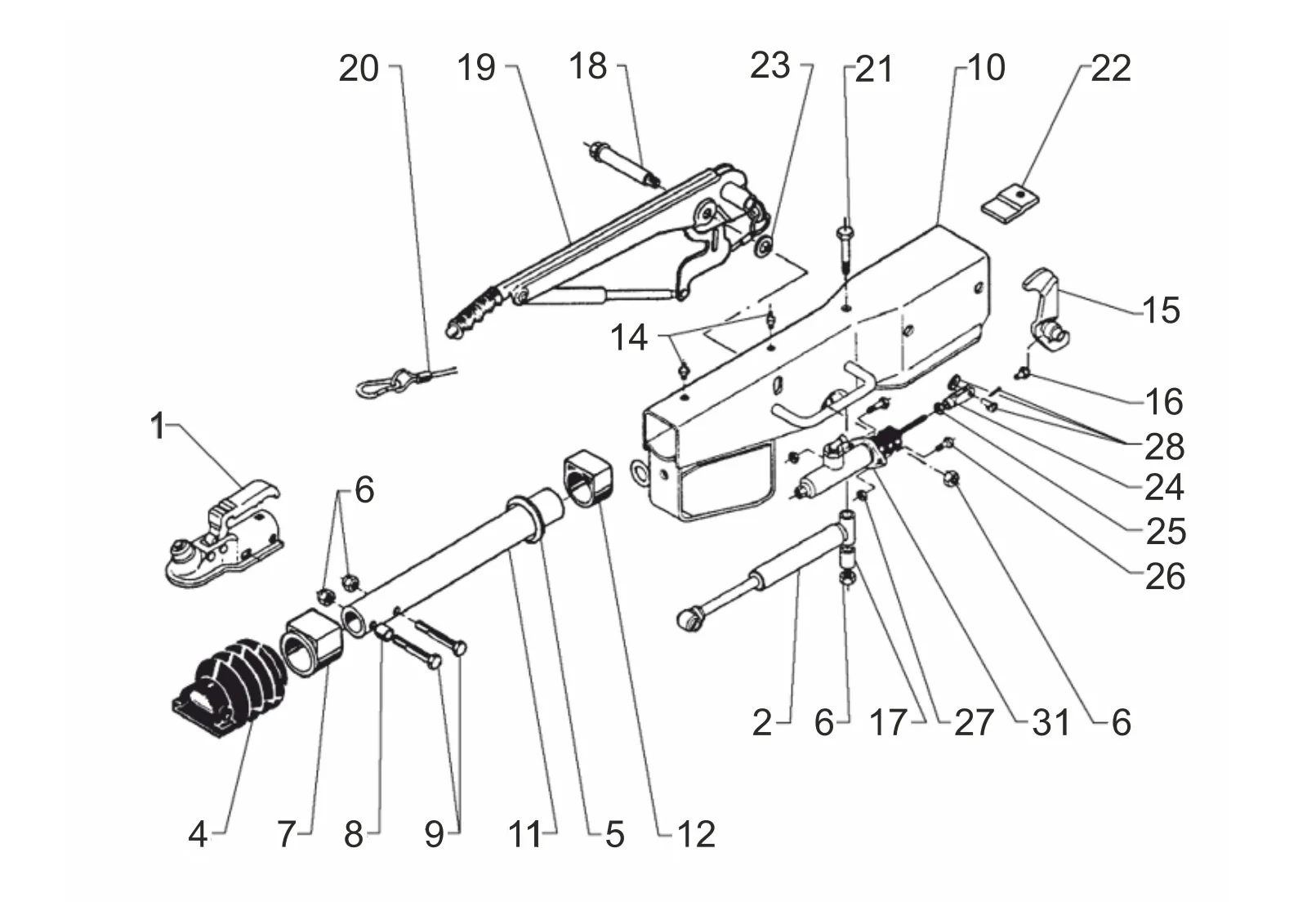 Explosionszeichnung für AL-KO ETI 811332 – Auflauf Gerät Quadrat 100 251s hydraulik