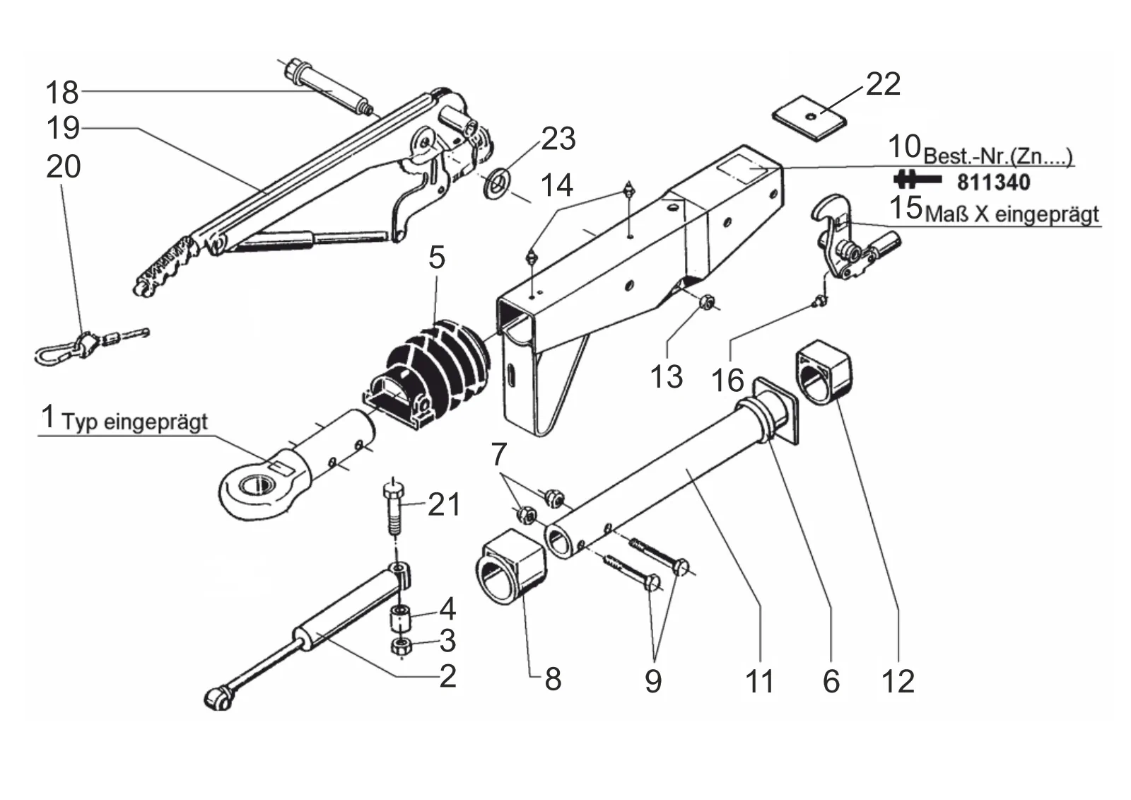 Plano de despiece para AL-KO ETI 811340 – Inercia dispositivo cuadrado 100 131r con DIN-barra de tiro ojo