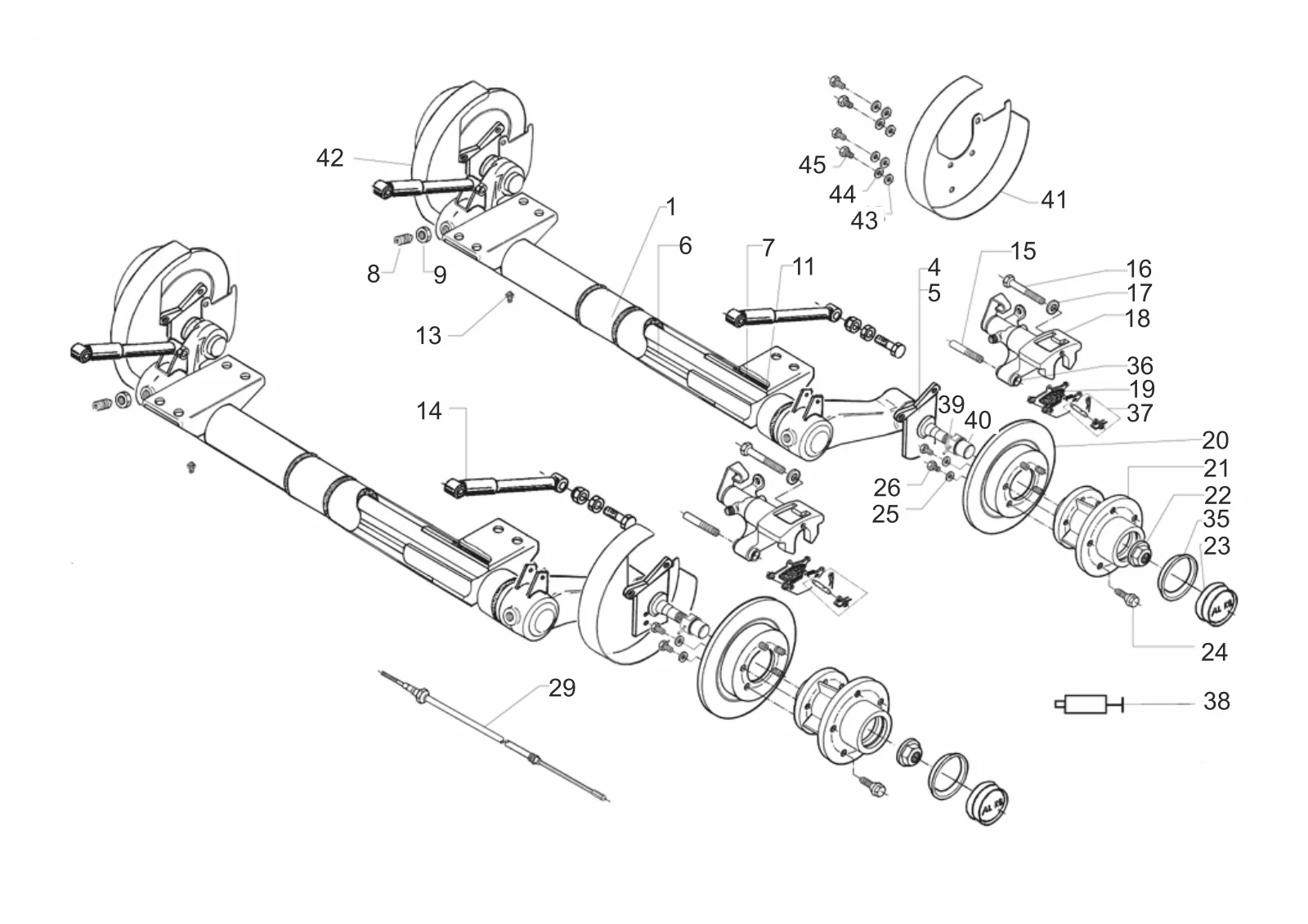 Exploded drawing for AL-KO ETI 811400 – Torsion bar spring axle 16250 Baldinger