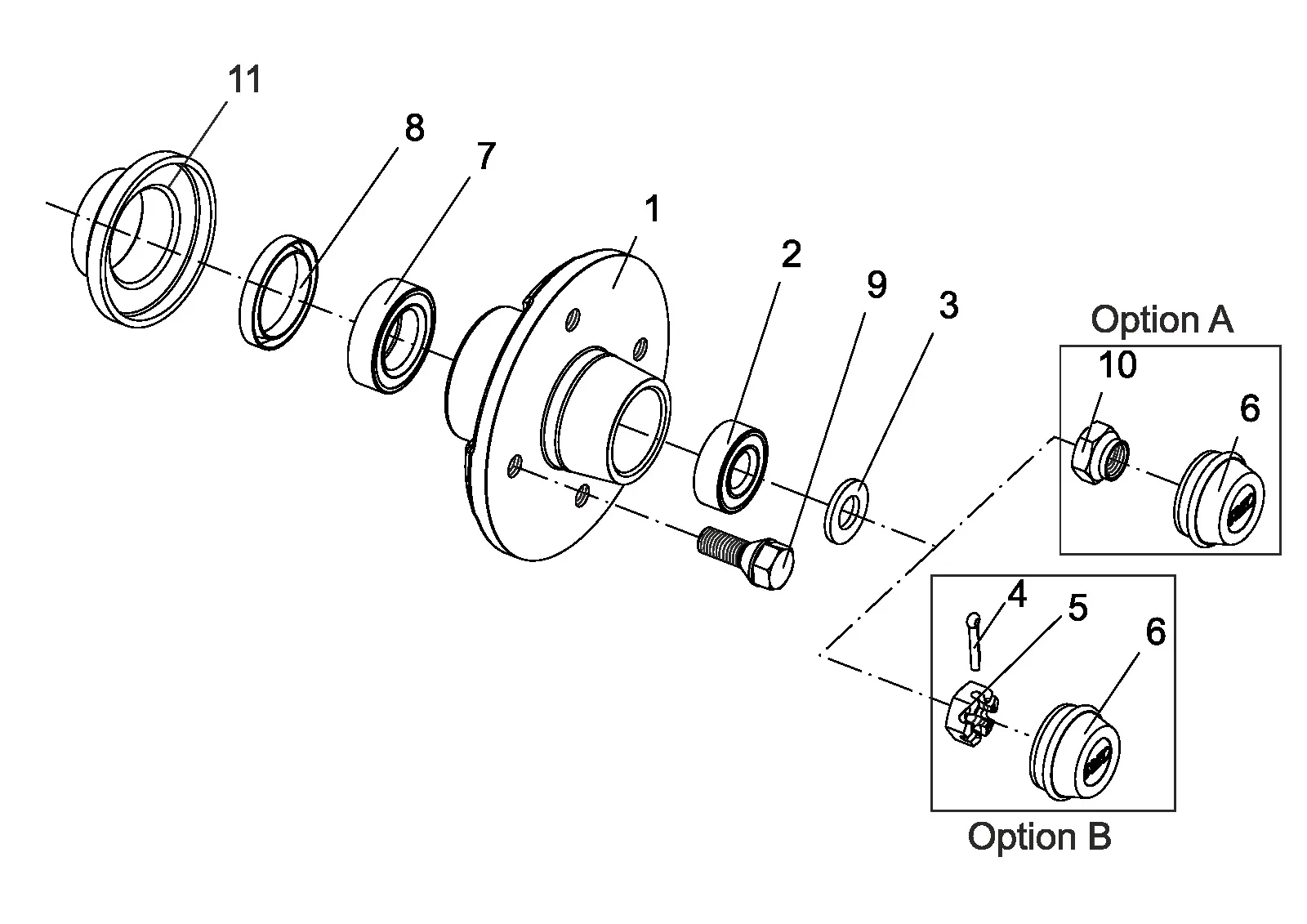 Exploded drawing for AL-KO ETI 811441 – Hub wheel loadt 425 Kg