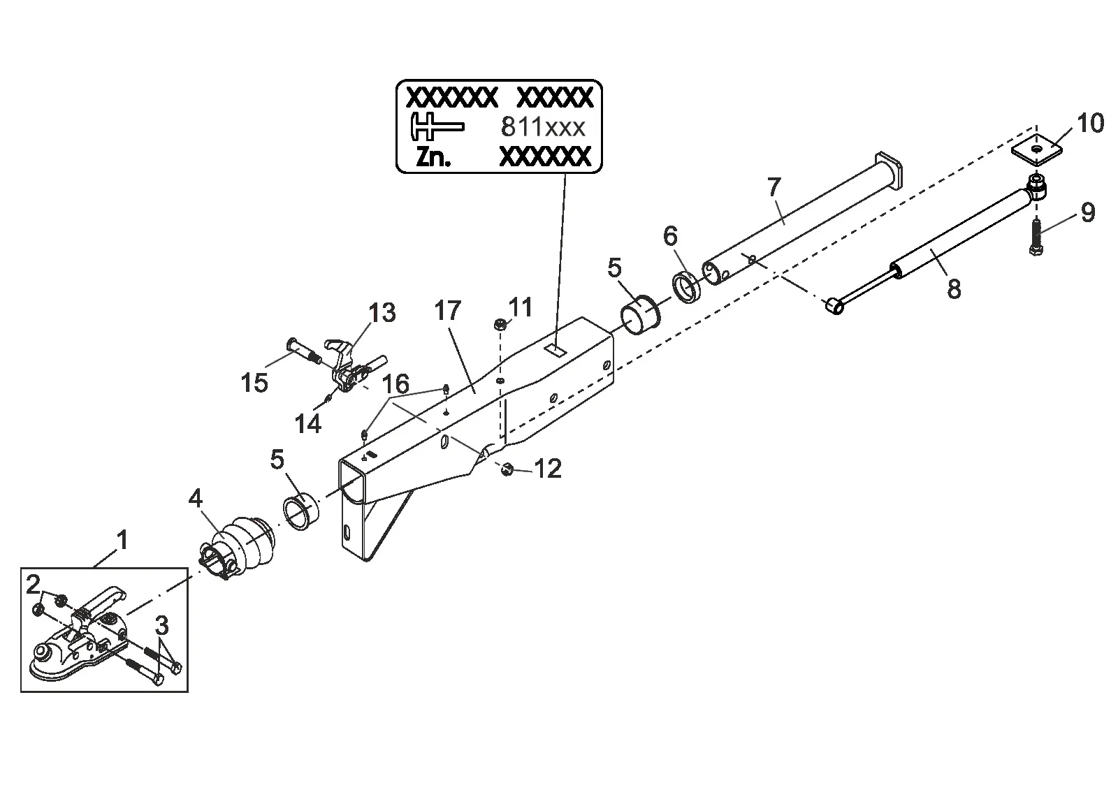 Plano de despiece para AL-KO ETI 811456 – Inercia dispositivo cuadrado 30s/2 without mano freno palanca