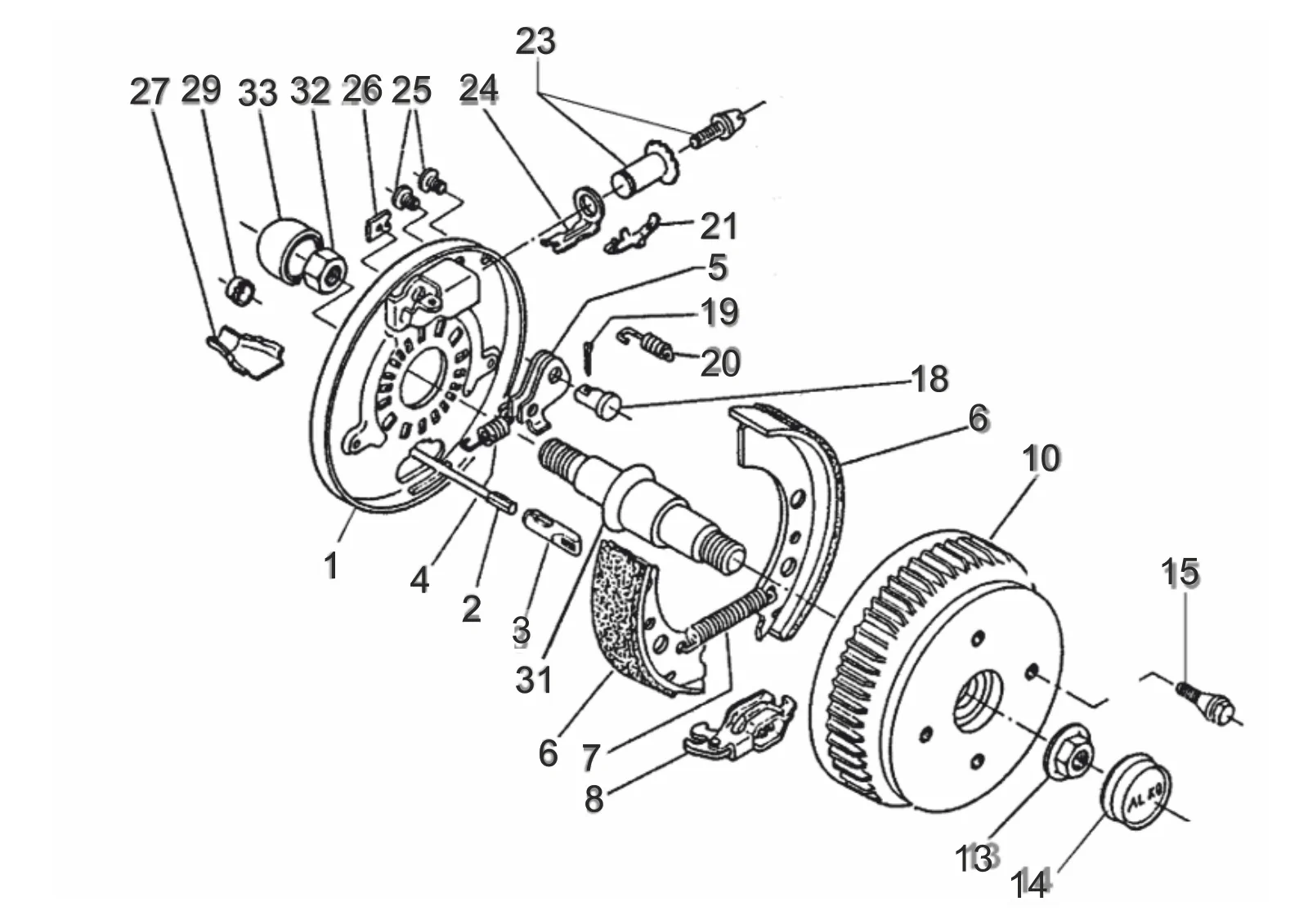 Exploded drawing for AL-KO ETI 811467 – Wheel brake EURO 1 2361 waterproofed