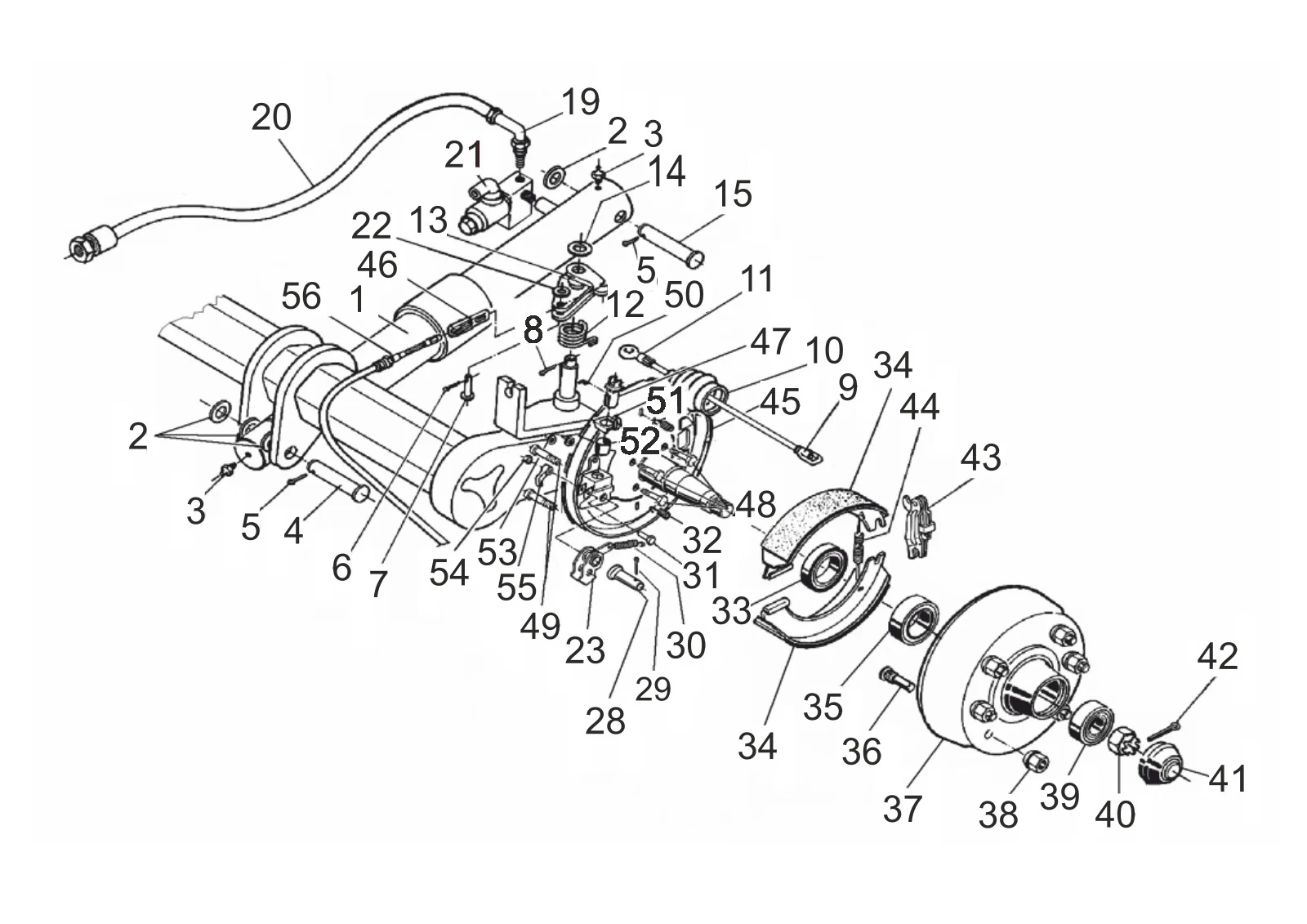 Exploded drawing for AL-KO ETI 811490 – Axle lowerableBRA2500 3062/3081 EA
