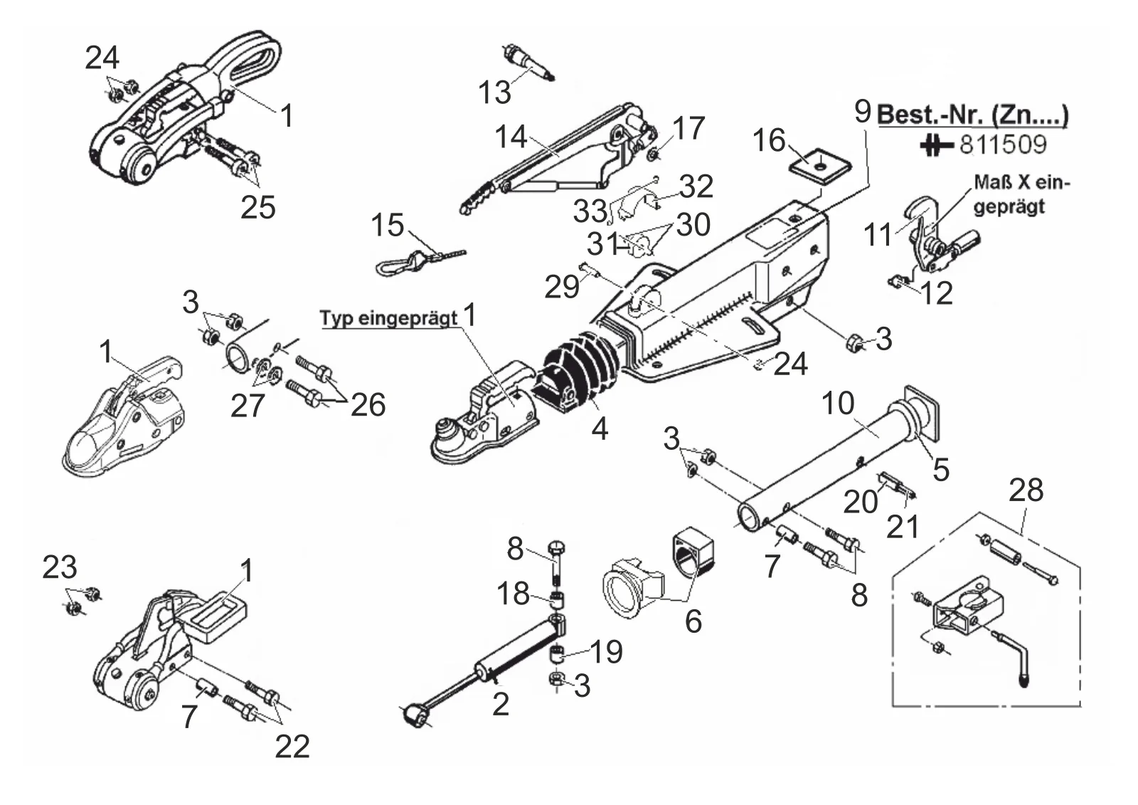 Exploded drawing for AL-KO ETI 811509 – Overrun device V 252G