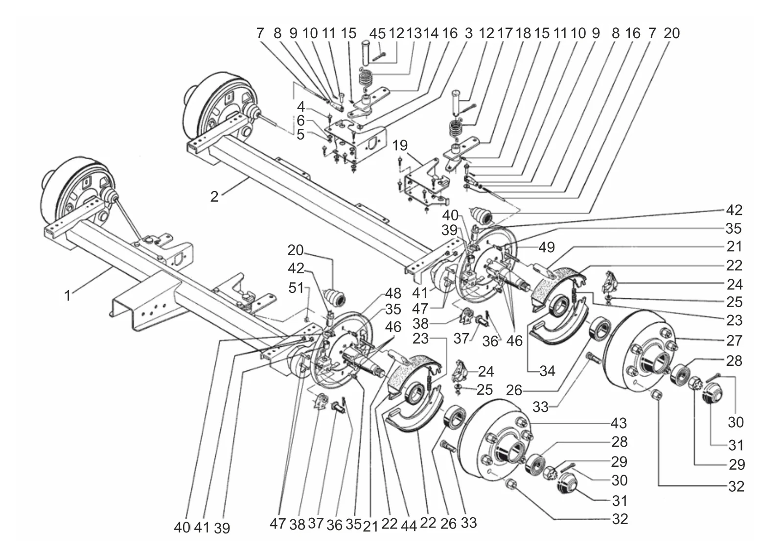 Exploded drawing for AL-KO ETI 811512 – Axle braked TA 5000