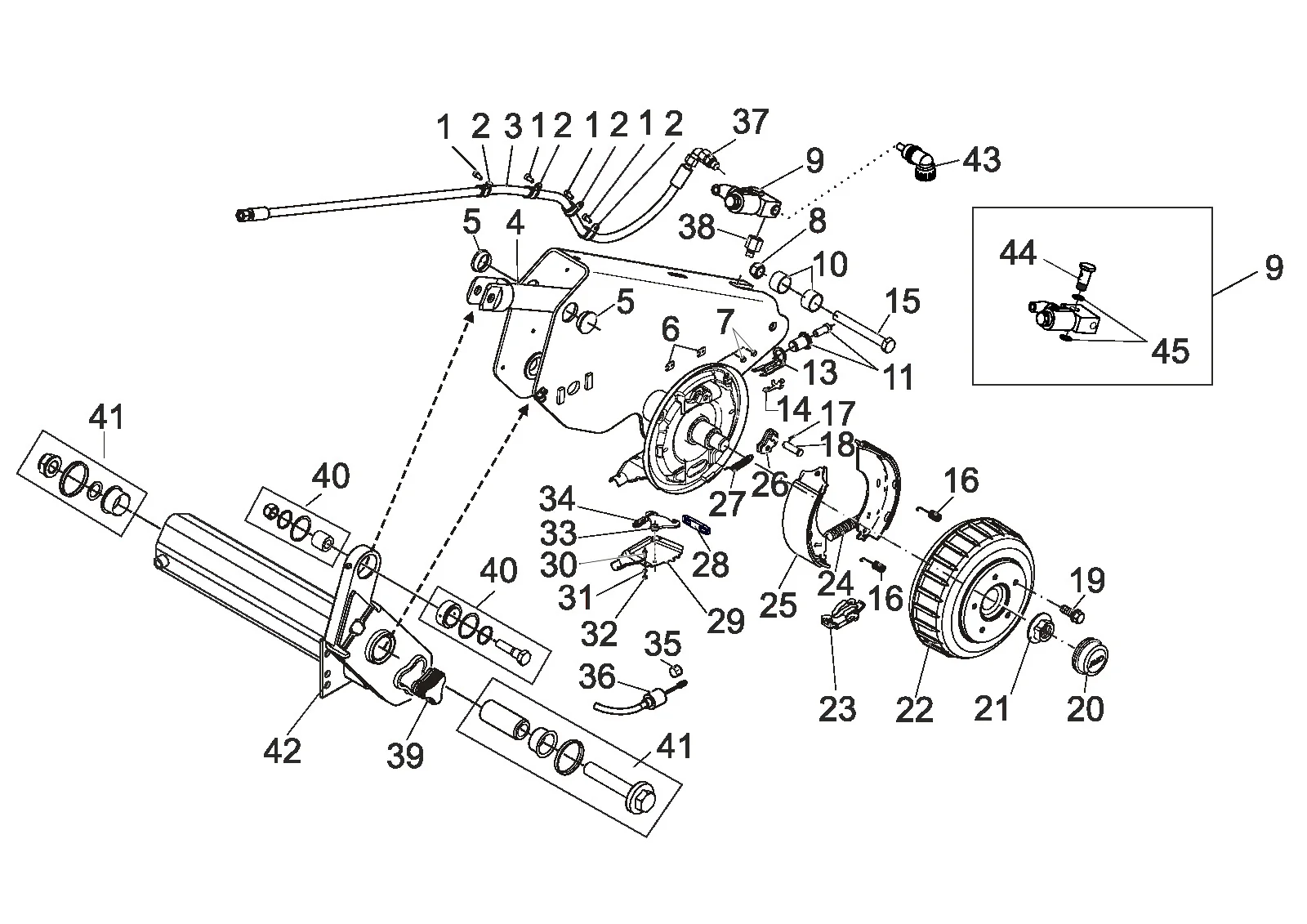 Plano de despiece para AL-KO ETI 811591 – Eje abatible 1800kg con hydraulic redirection 90°