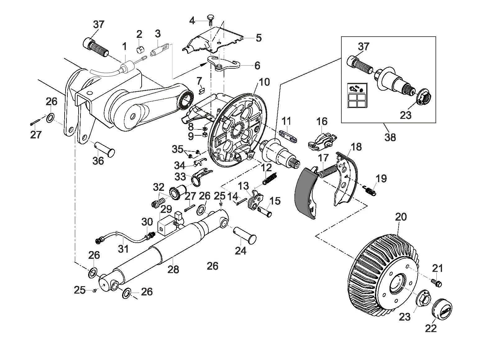 Plano de despiece para AL-KO ETI 811604 – Eje abatible bra1600/2051 SA/ta 90°