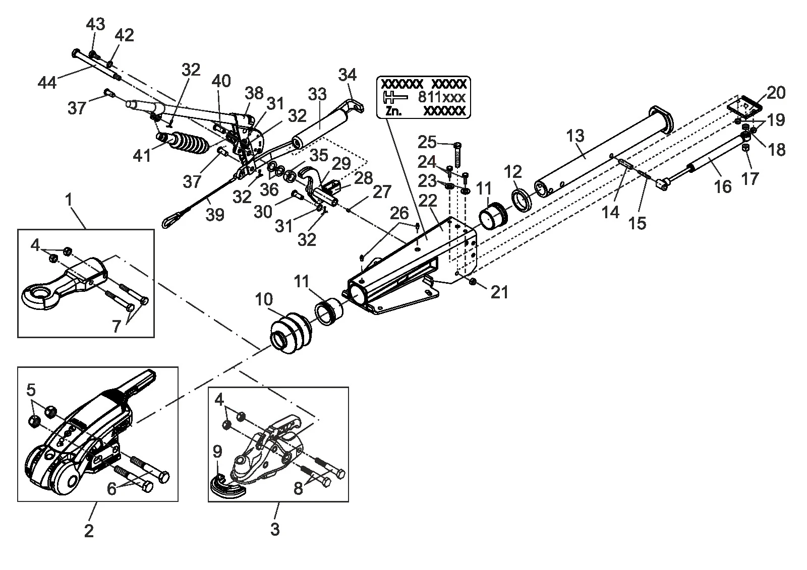 Exploded drawing for AL-KO ETI 811612 – Overrun device V 2,8VB/1-C 3500kg, hand brake lever straight