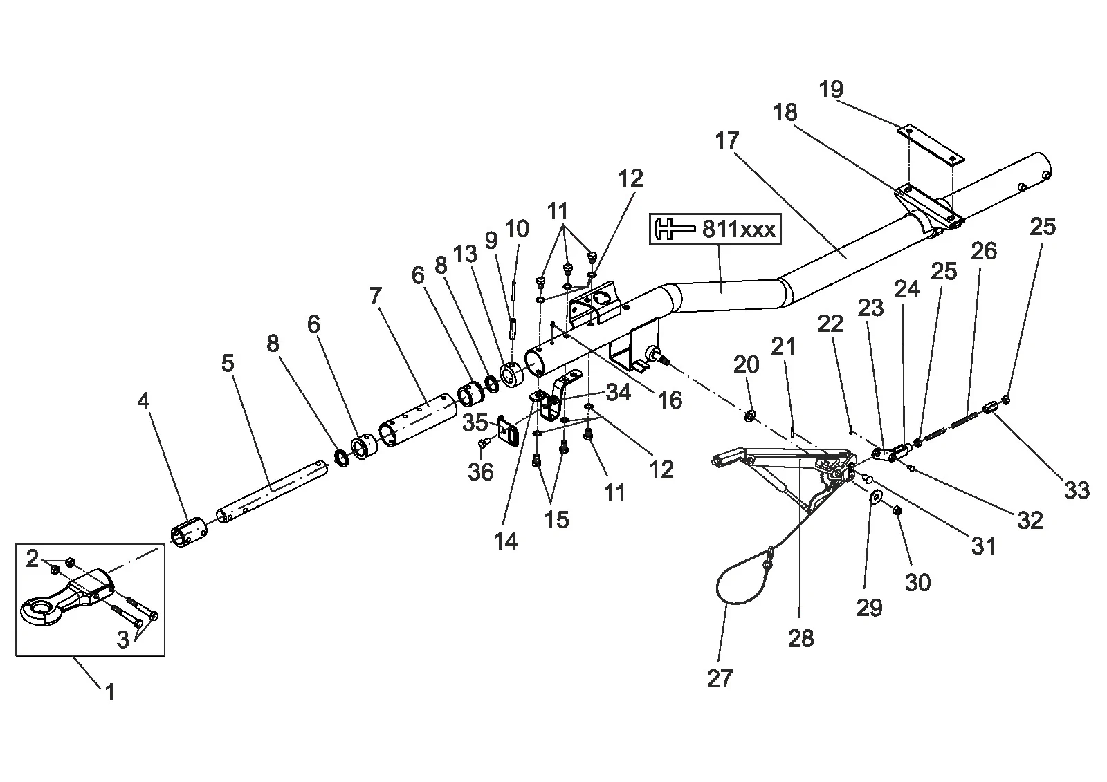 Plano de despiece para AL-KO ETI 811686 – Barra de tiro tipo 121sr con parking freno