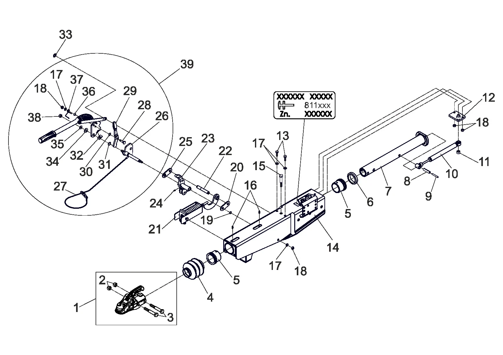 Plano de despiece para AL-KO ETI 811727 – Inercia dispositivo 2,8vb/1-c Profi mano freno palanca