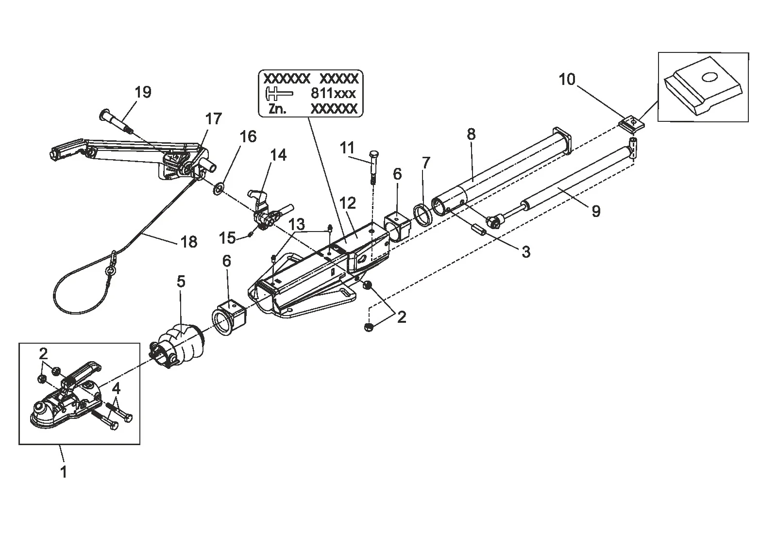 Explosietekening voor AL-KO ETI 811736 – Oplooprem V type 251s top assemblage