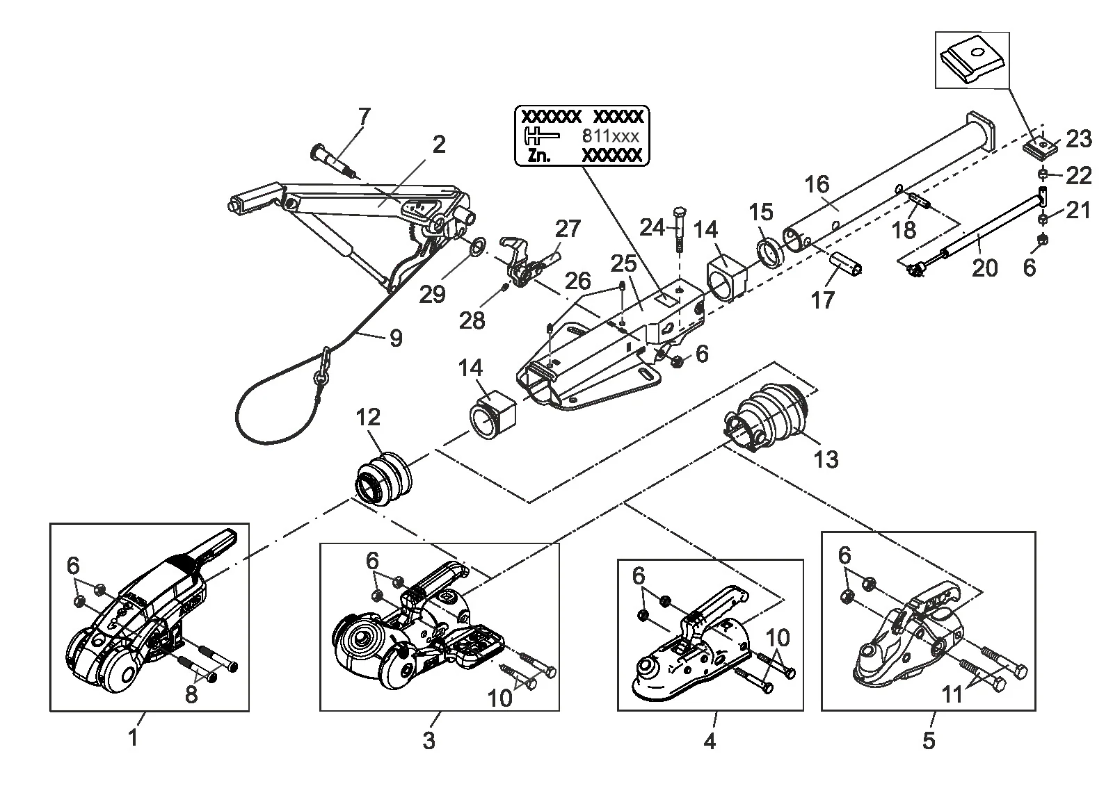 Exploded drawing for AL-KO ETI 811787 – Overrun device V 251G top assembly