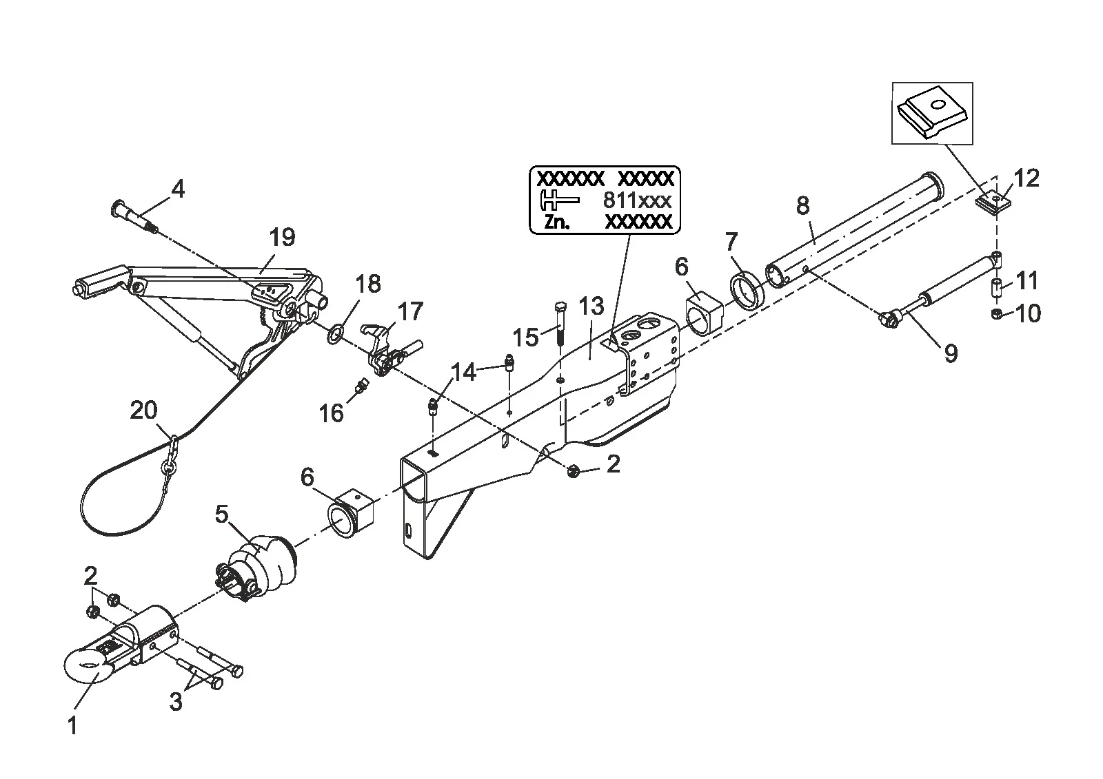 Plano de despiece para AL-KO ETI 811808 – Inercia dispositivo cuadrado 100 tipo 161s barra de tiro ojo england