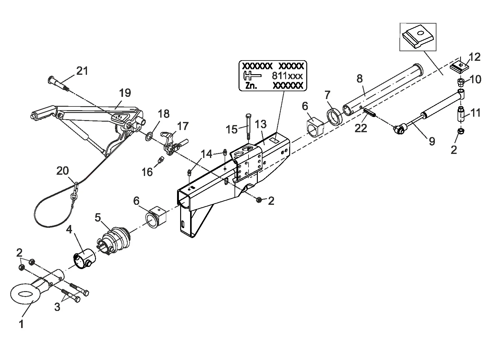 Plano de despiece para AL-KO ETI 811863 – Inercia dispositivo cuadrado 70 161s barra de tiro ojo DIN